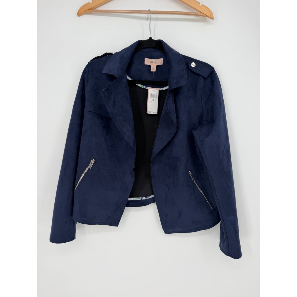 Philosophy Republic Clothing Jacket M Navy Faux Suede Moto Dark Academia Chic
